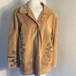 Chico’s Design 100% Leather Jacket  Size 2  Embroidered